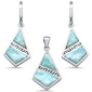 Natural Larimar Dangling .925 Sterling Silver Pendant & Earrings Set