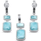 Rectangle Shape Naural Larimar Dangling .925 Sterling Silver Pendant & Earrings Set