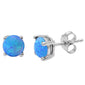 Round Blue Opal Stud .925 Sterling Silver Earrings
