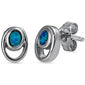 <span>CLOSEOUT! </span> Oval Shape Earring w/Lab Created Blue Fire Opal .925 Sterling Silver Earrings