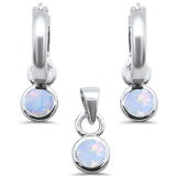 White Opal Dangling .925 Sterling Silver Pendant & Earrings Set