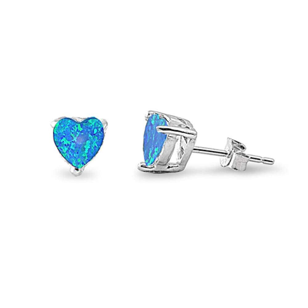 Blue Opal Heart .925 Sterling Silver Earrings