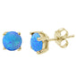 Yellow Gold Plated Round Blue Opal Stud .925 Sterling Silver Earrings
