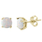 Yellow Gold Plated Round White Opal Stud .925 Sterling Silver Earrings