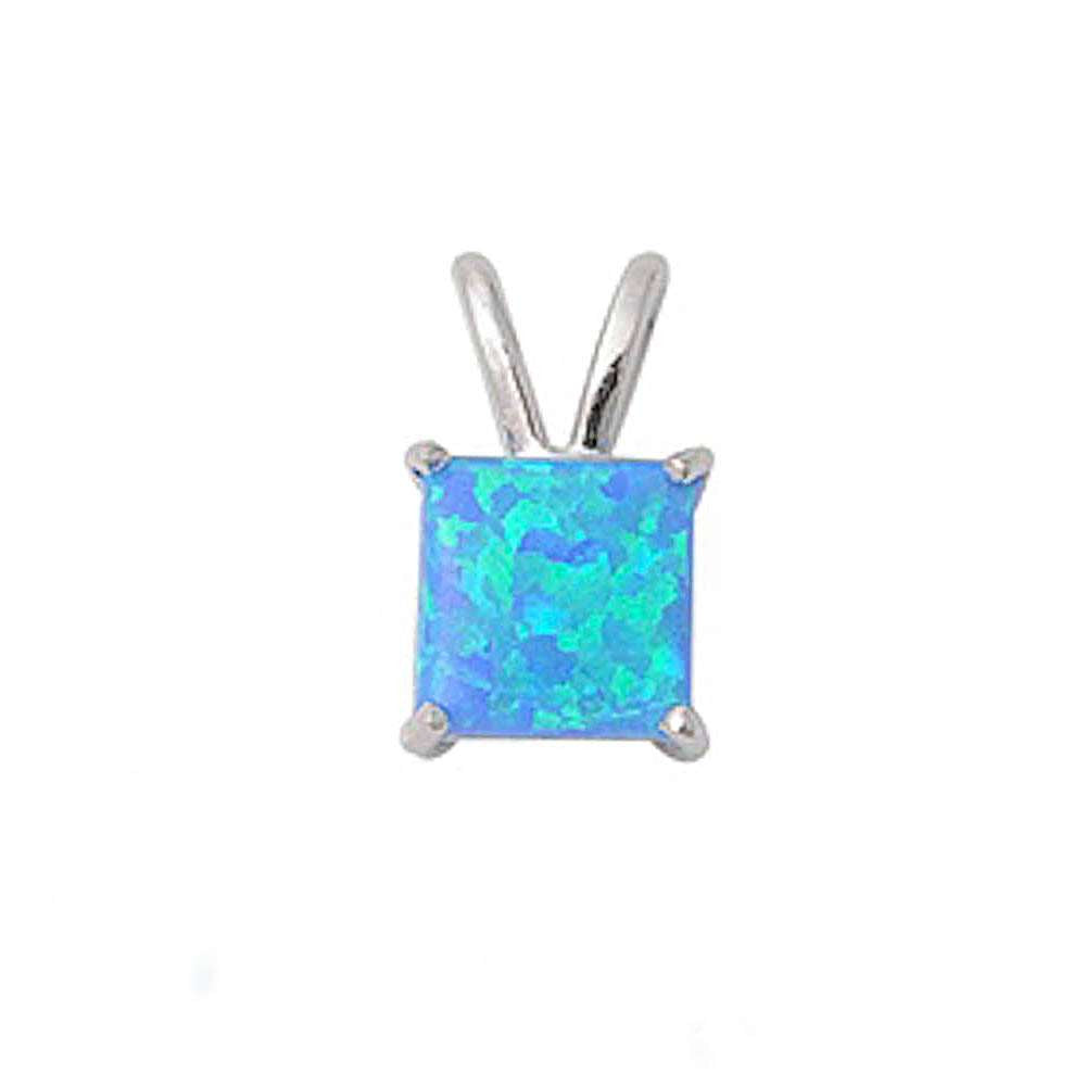 Princess Cut Blue Opal .925 Sterling Silver Pendant