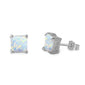 Princess Cut White Opal Stud .925 Sterling Silver Earrings