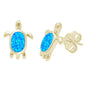 Yellow Gold Plated Blue Opal Turtle .925 Sterling Silver Earrings