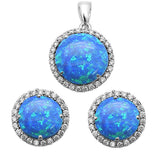 <span>CLOSEOUT! </span>Blue Opal & Cubic Zirconia .925 Sterling Silver Pendant & Earring Set