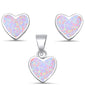 Pink Opal Heart Shape Earring & Pendant .925 Sterling Silver Set