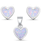 Lab Created White Opal Heart Shape .925 Sterling Silver Earring & Pendant Set