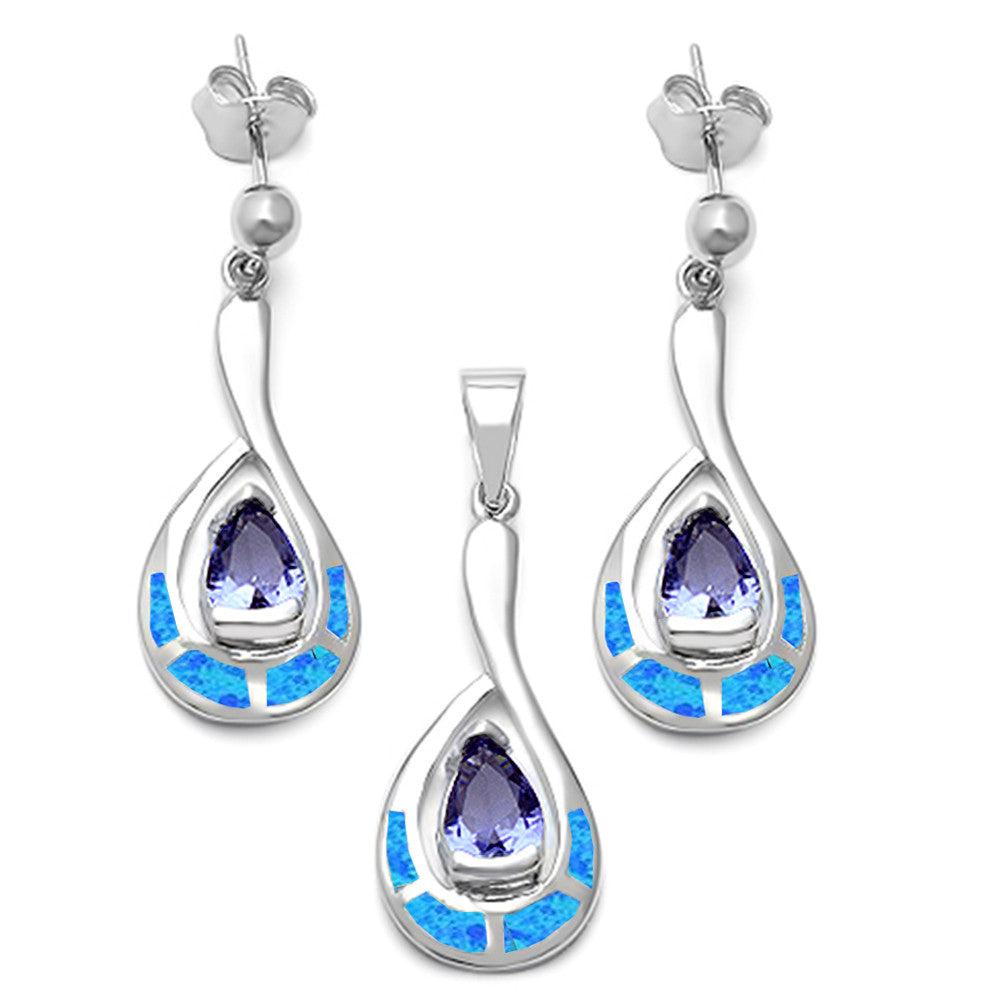 <span>CLOSEOUT! </span>Lab Created Blue Opal & Tanzanite .925 Sterling Silver Earrings & Pendant Set