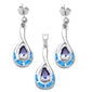<span>CLOSEOUT! </span>Lab Created Blue Opal & Tanzanite .925 Sterling Silver Earrings & Pendant Set