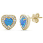 Yellow Gold Plated Blue Opal & Pave Cz Heart .925 Sterling Silver Earrings