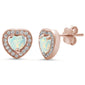 Rose Gold Plated White Opal & Pave Cz Heart .925 Sterling Silver Earrings