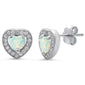 White Opal & Pave Cz Heart .925 Sterling Silver Earrings