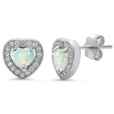 Pendientes de plata de ley .925 con ópalo blanco y corazón pavé de circonitas cúbicas