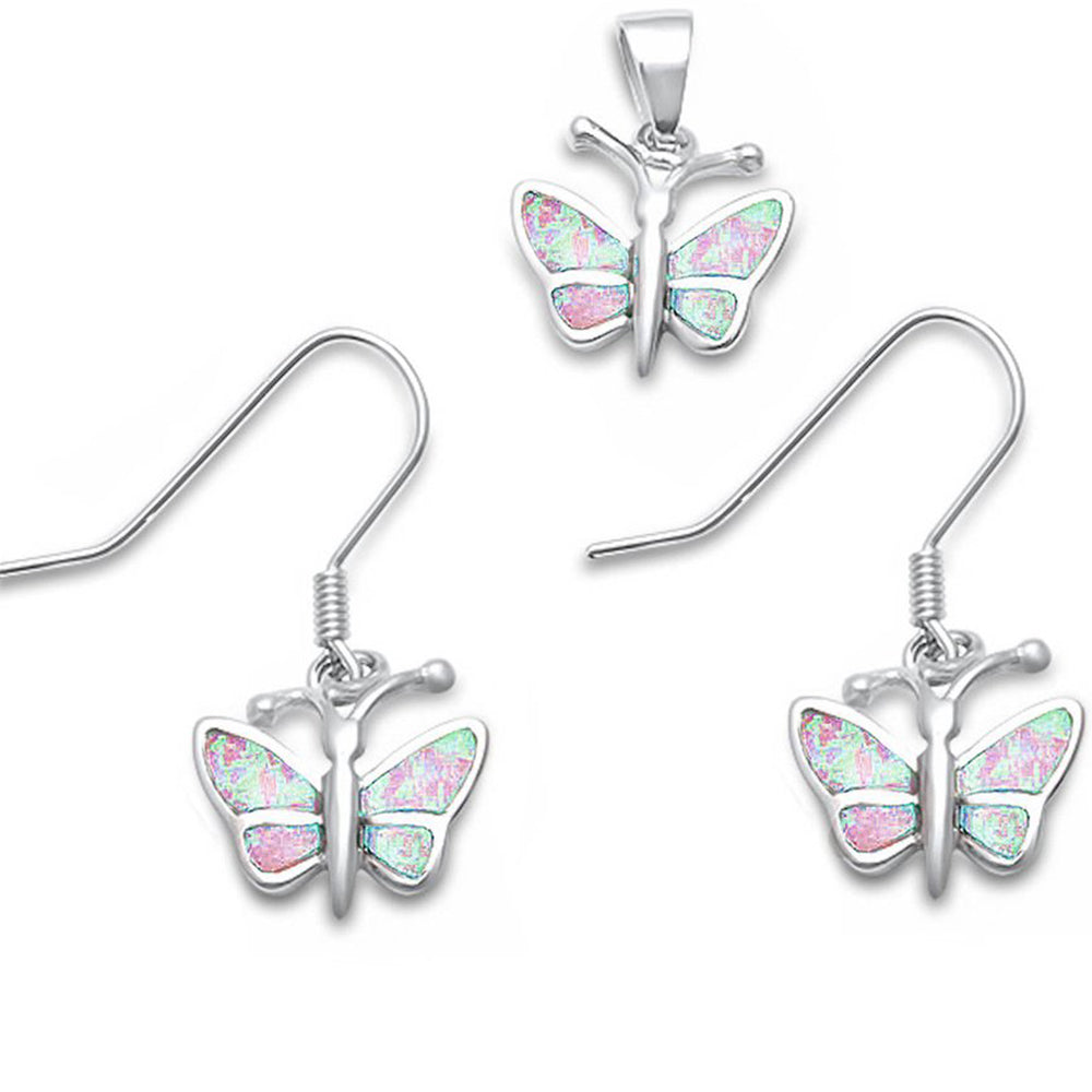 <span>CLOSEOUT! </span>Pink Fire Opal Butterfly .925 Sterling Silver Pendant & Earrings Set