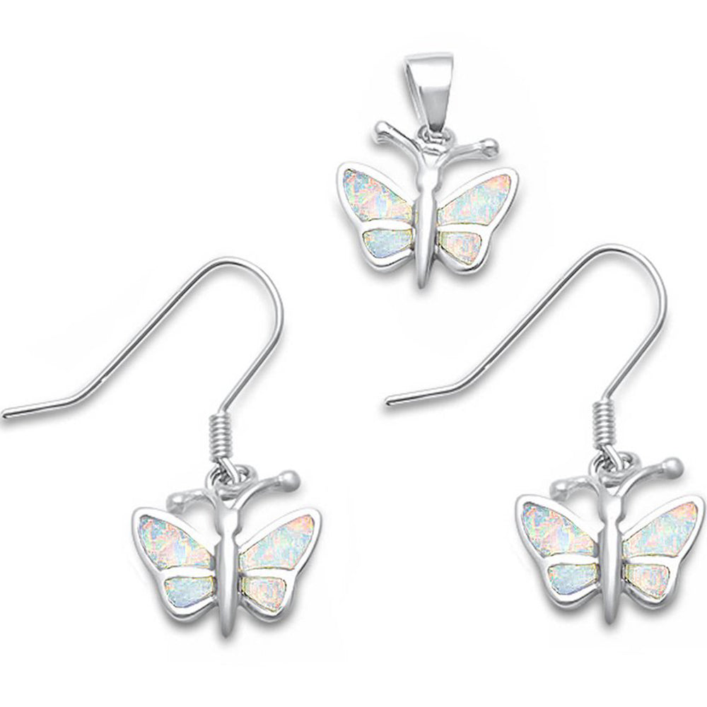 <span>CLOSEOUT! </span>White Fire Opal Butterfly .925 Sterling Silver Pendant & Earrings Set