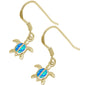 Yellow Gold Plated Blue Opal Turtle .925 Sterling Silver Earrings