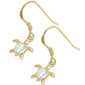 Yellow Gold Plated White Opal Turtle .925 Sterling Silver Earrings