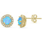 Yellow Gold Plated Halo Blue Opal .925 Sterling Silver Earrings