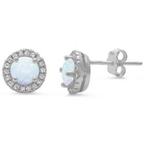Halo White Opal .925 Sterling Silver Earrings