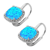 <span>CLOSEOUT! </span>Cushion Cut Blue Opal & Cubic Zirconia .925 Sterling Silver Earrings