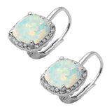 <span>CLOSEOUT! </span>Cushion Cut White Opal & Cubic Zirconia .925 Sterling Silver Earrings