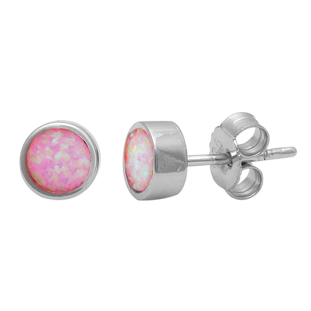Bezel Pink Opal Studs .925 Sterling Silver Earrings