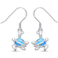 Blue Opal Dangle Drop Turtle .925 Sterling Silver Earrings