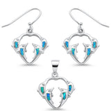 Blue Opal Dolphin Dangling Earring & Pendant .925 Sterling Silver Set