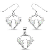 <span>CLOSEOUT! </span>White Opal Dolphines Dangling Earring & Pendant .925 Sterling Silver Set