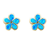 Yellow Gold Plated Blue Opal Flower Earrings .925 Sterling Silver