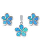 Blue Opal Flower Stud & Pendant Set .925 Sterling Silver Earrings