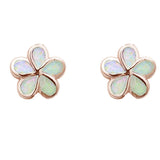 Rose Gold Plated White Opal Flower .925 Sterling Silver Earrings