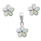 White Opal Plumeria .925 Sterling Silver Pendant & Earring Set