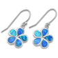 Blue Opal Flower Dangle Drop .925 Sterling Silver Earrings