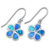 Pendientes colgantes de ópalo azul con forma de flor de plata de ley .925