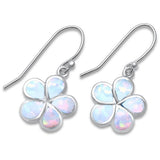 White Opal Flower Dangle Drop .925 Sterling Silver Earrings
