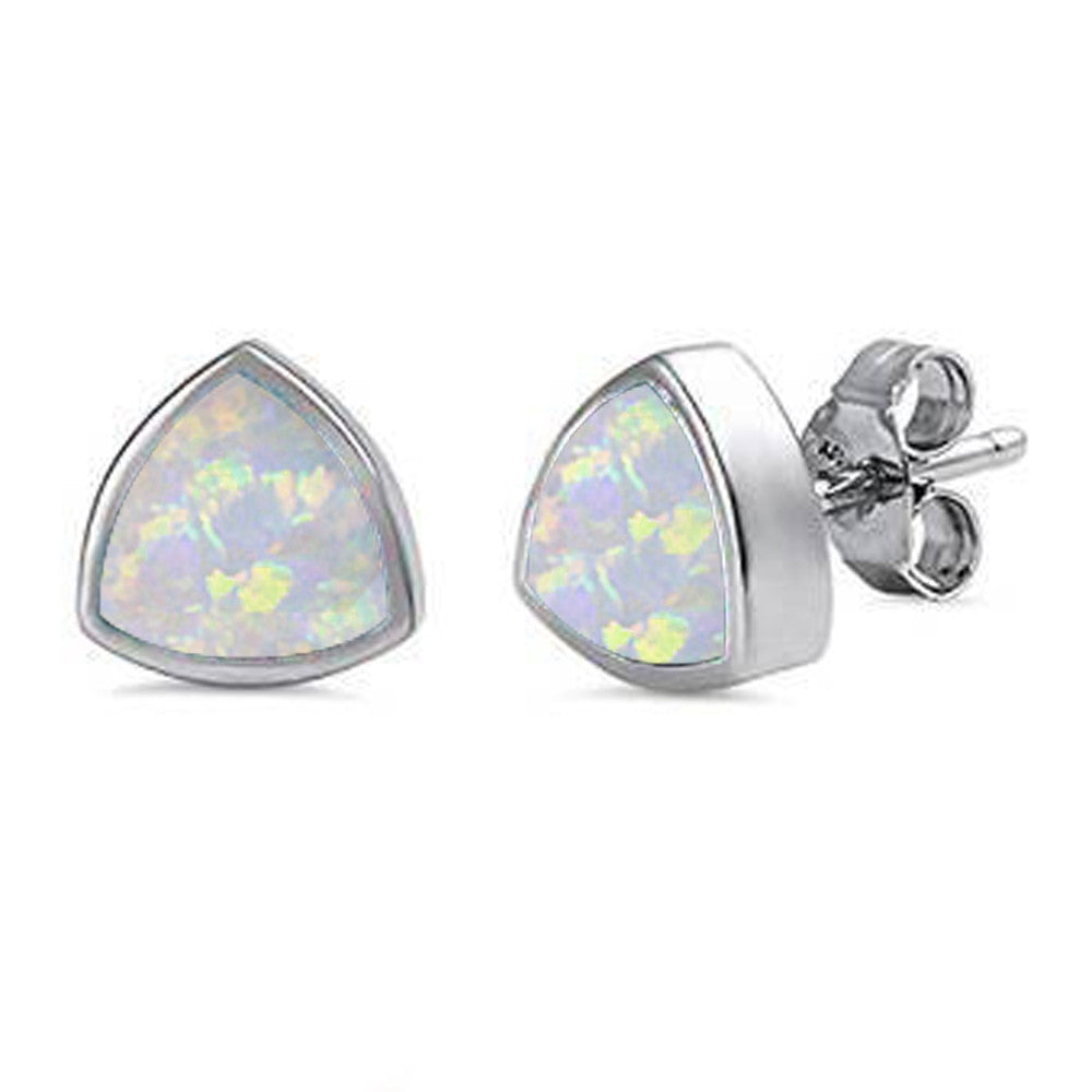 Trillion Shape White Opal Studs .925 Sterling Silver Earrings