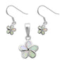 White Opal Flower Earrings & Pendant Set .925 Sterling Silver Earrings Set