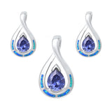 Pear Shape Tanzanite & Blue Opal Earrings & Pendant Set .925 Sterling Silver Earrings