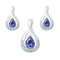 Pear Shape Tanzanite & White Opal Earrings & Pendant Set .925 Sterling Silver Earrings