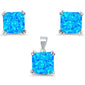 Blue Opal Cushion Cut .925 Sterling Silver Earring and Pendant Set
