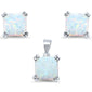 White Opal Cushion Cut .925 Sterling Silver Earring and Pendant Set