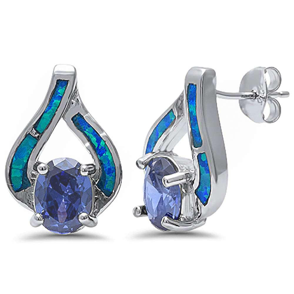 New Fashion Blue Opal & Tanzanite .925 Sterling Silver Earring