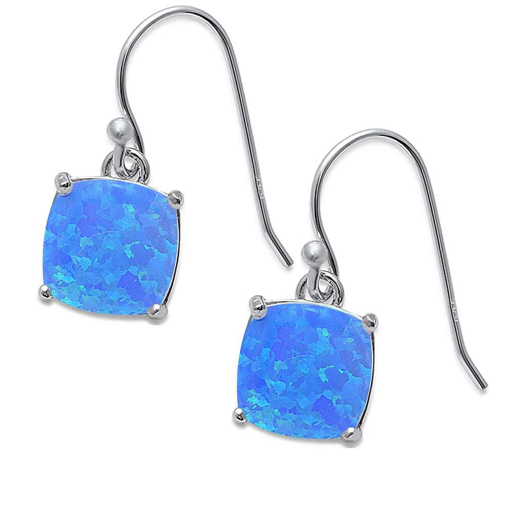 Cushion Shape Blue Fire Opal Dangle Style .925 Sterling Silver Earring