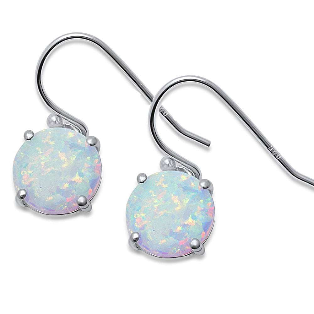 Round White Fire Opal.925 Sterling Silver Earring