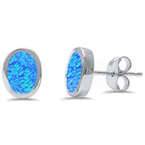 Oval Shape Blue Opal .925 Sterling Silver Earring