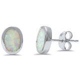 Oval Shape White Opal .925 Sterling Silver Earring